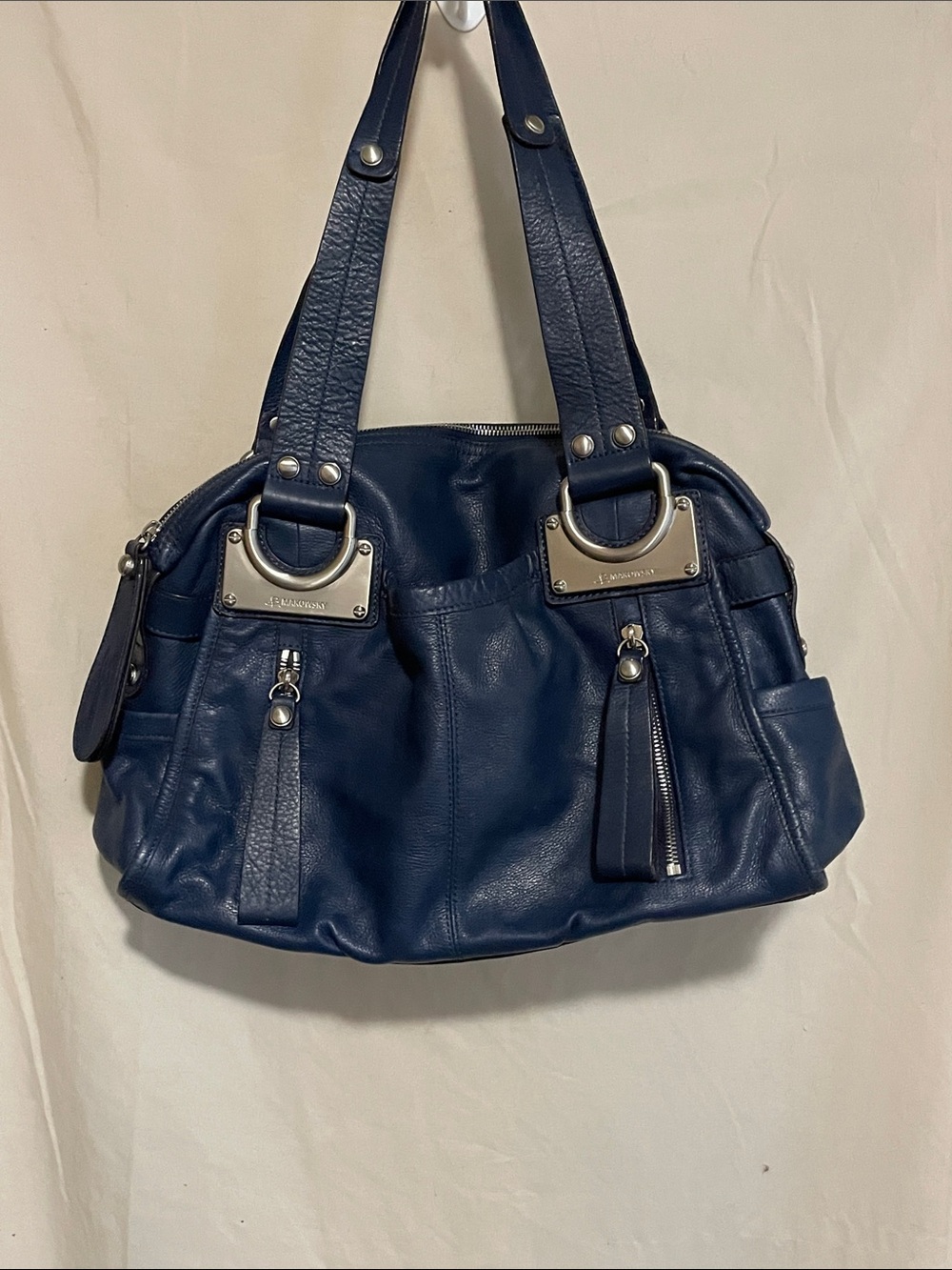 Genuine Leather B. MAKOWSKY Tote Handbag in Navy Blue